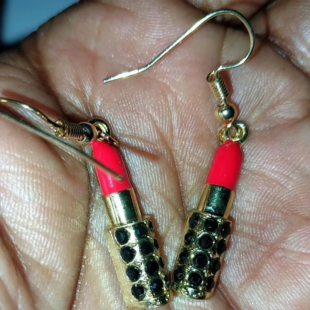 Ladies Super cute makeup lipstick earrings